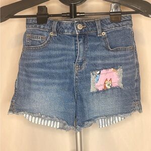 UpCycled Cat & Jack Girls Denim Shorts w/ Bluey Patches | Size 10/12